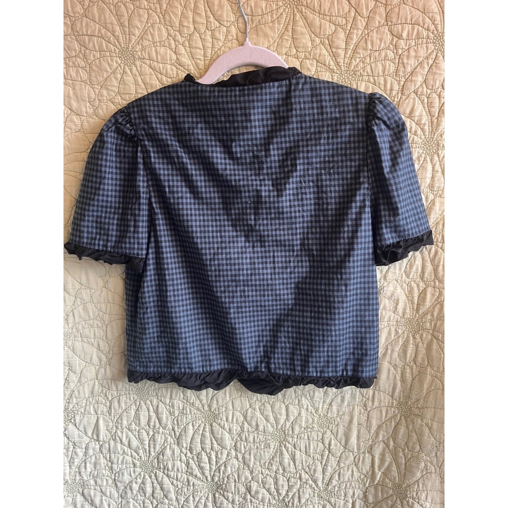 Reformation Bess Linen Top - Gingham Ruffle Puff Sleeve - Picture 6 of 9